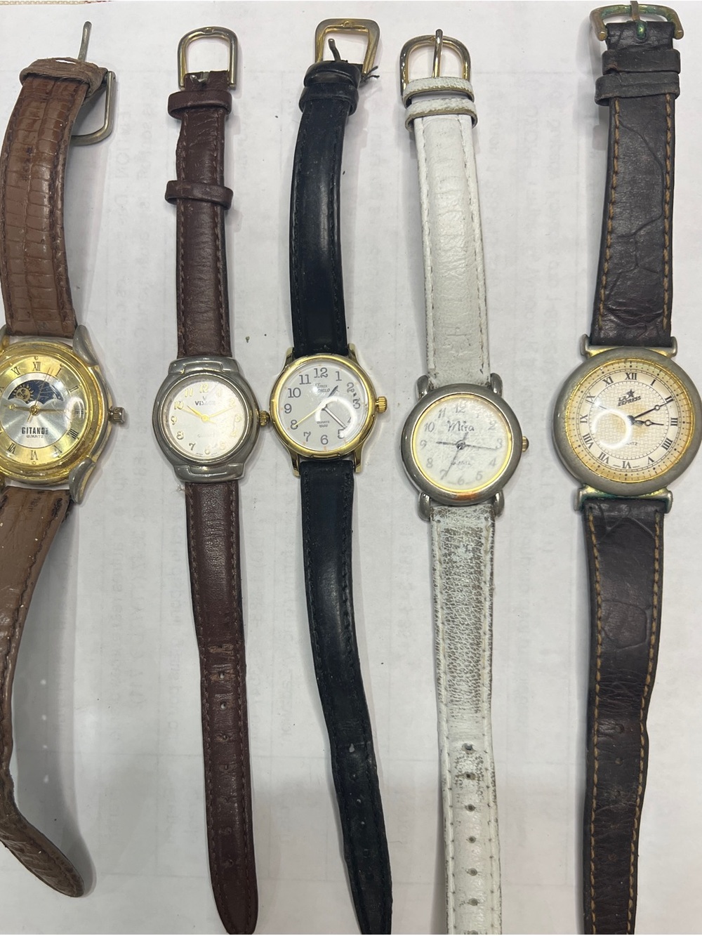 Mixed Lot of Six Women's Leather Strap Watches - Black, Brown, White, Tan